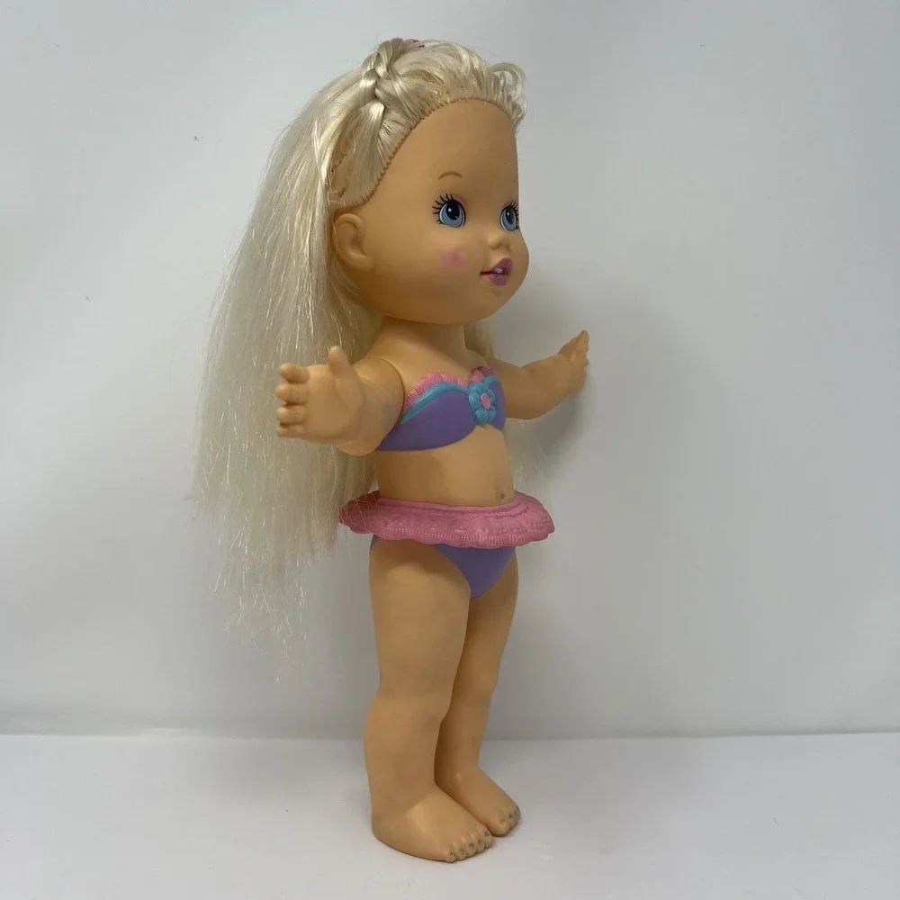 Vintage Hasbro Makeup Beauty Doll Blonde Hair Blue Eyes 12'' in Purple Swimsuit*